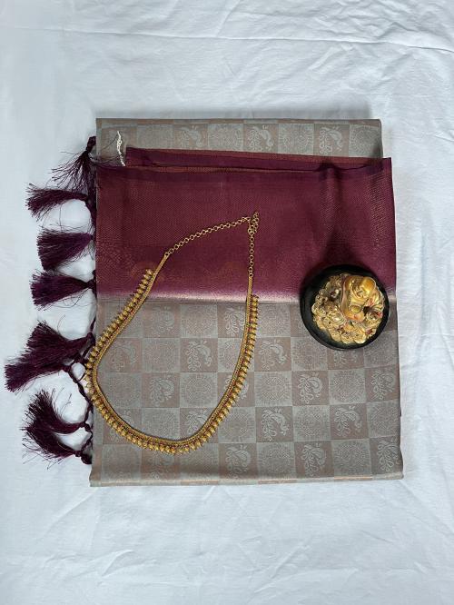 Silver Magenta Copper Softy Silk Saree