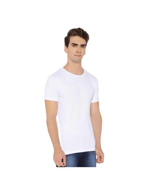 Men Solid Round Neck White-T-Shirt