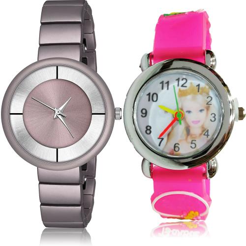 NEUTRON Modern Italian Designer Simple Chain And Doll Kids Purple And Pink Colour Analog Metal And Plastic Belt 2 Watch Combo For Women And Girls - G637-GC41