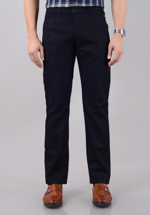 VILLAIN Men's Slim Fit Cotton Stretchable Trousers - Blue