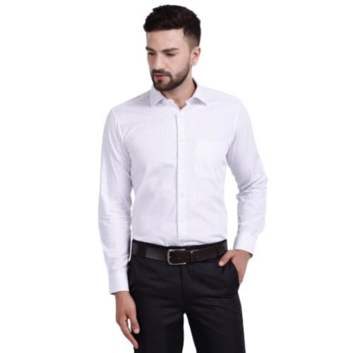 Cotstyle Men White Printed Luthai Supima Mercerised Cotton Full Sleeve Formal Shirt - 38