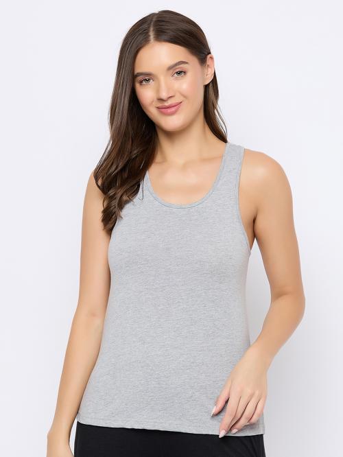 Clovia Grey Solid Cotton Single Tank Top