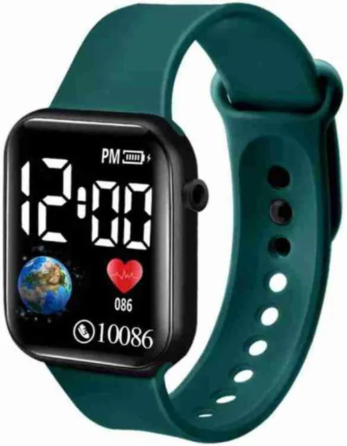 Piraso Digital Black Dial Green Strap Watch For Men And Women