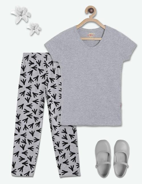 SINI MINI Half Sleeve Melange Girls Casual Pack of 2 Nightsuit