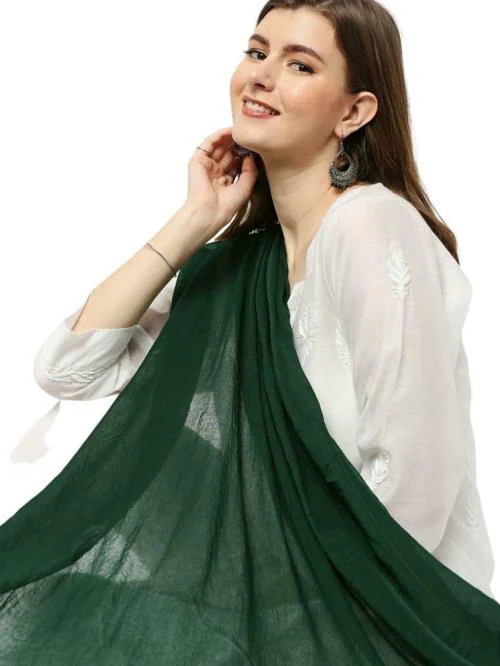 Dupatta Bazaar Women Dark Green Solid Pure Cotton Dupatta