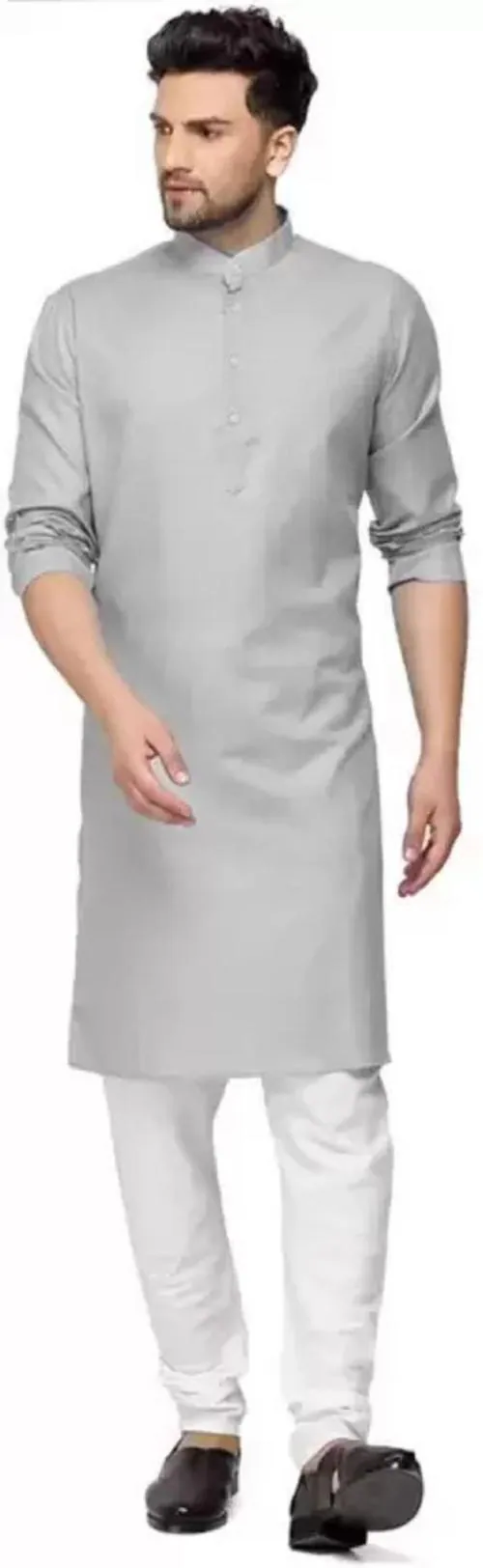 ANUJ FASHION Men's Cotton Blend Plain Full Sleeves Formal Kurta (Grey-XL)