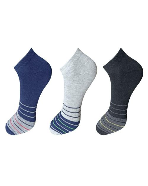 Arsha Lifestyle Men Ankle Length Cotton Socks Multicolored Pack of 3(MCS-54)