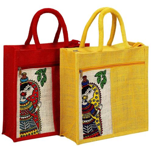 SB BAGS Jute / Shopping Bag / Shopping Bag // Shopping Bag Grocery Bag With Zip Closure (Pack Of 2)