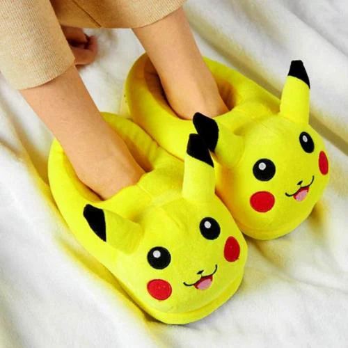 KOMTO Pikachu Pokemon Plush Slippers: Free Size Indoor Shoes for Comfort