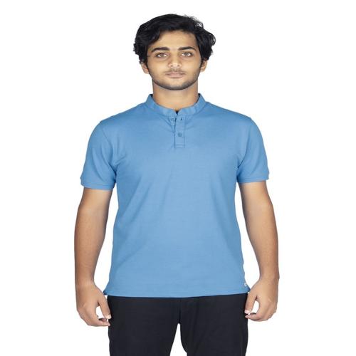 Palm Island Men's Regular Fit Casual Plain Polo Collar T-Shirt | Sky Blue (L)