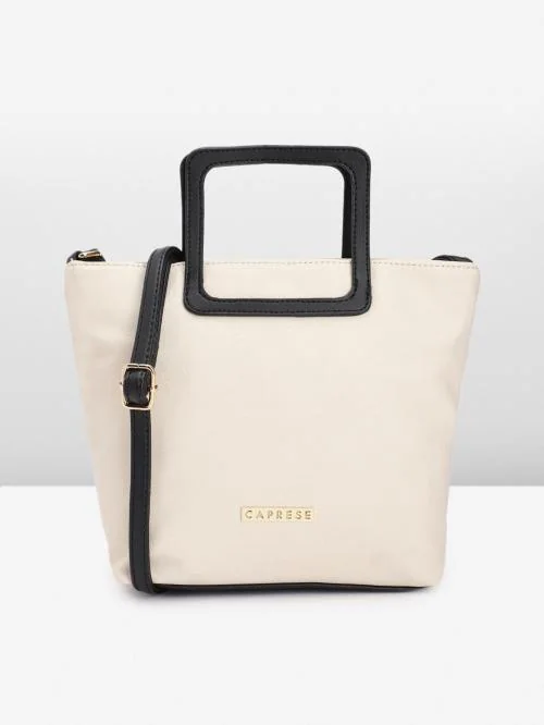Caprese White Synthetic Leather Solid Women Handheld Bag