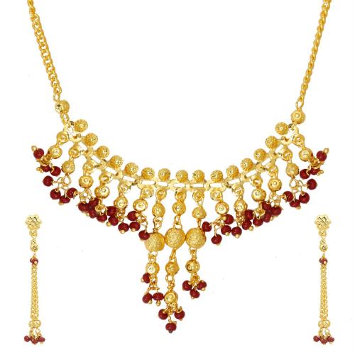Buy Bodha Red Brass Gold Jewellery Necklace Set 22K with Earrings For Women Online at Best