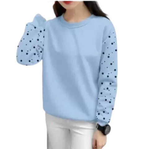 Sarte Fashion Round Neck Full Sleeve Star Printed T shirt for Women - Aqua Blue