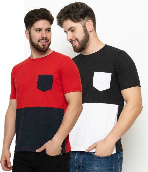 EMERALD APPAREL TRADING Colorblock Men Round Neck Black, White, Red T-Shirt