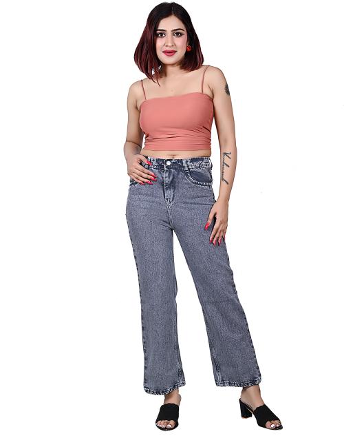 URBAN A-LINE NON-STRECH STRAIGHT FIT JEANS FOR WOMEN (Grey)