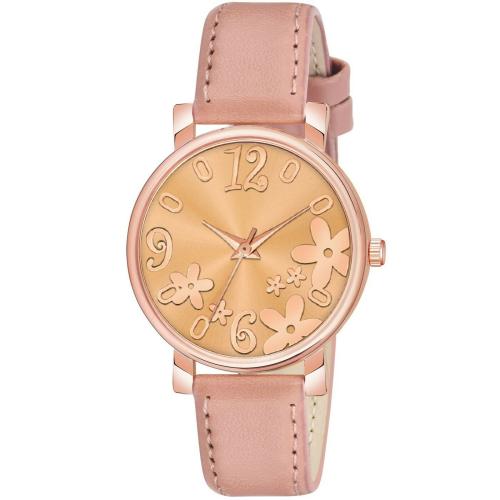 KIARVI GALLERY Analog Flower Designer Dial Stylish premium Leather Strap Watch For Girls and Women(Full Peach )