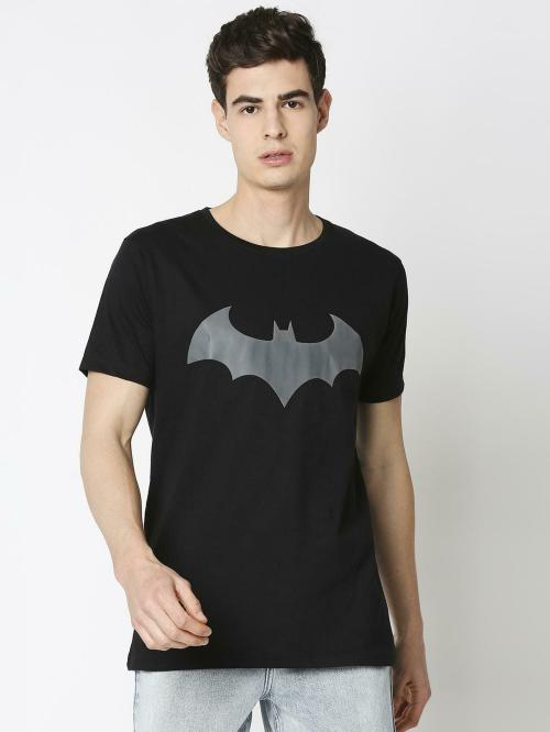 Bewakoof Men Batman Logo Grey Printed Half Sleeve Round Neck T-Shirt