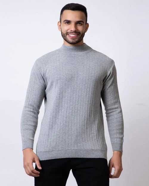 VENATORIA Striped High Neck Casual Men Grey Sweater ()