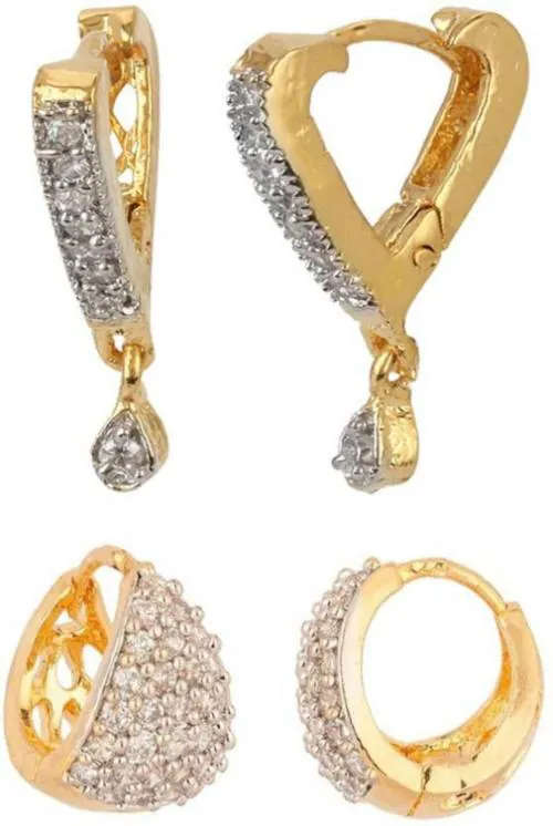 Zeneme Gold Plated Stylish American Diamond Earrings For Women and Girls