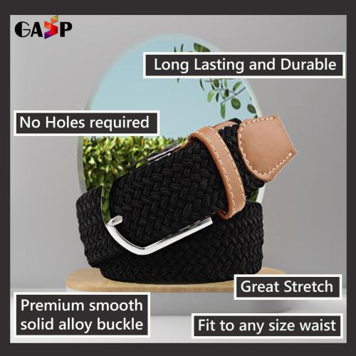 GASP Men's Casual/Formal Canvas Braided Elastic/ Stretchable Expandable Woven Belt (Black)