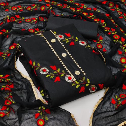 AmpleLuxe Suit for women Aari tari work Best design flower Party wear suit and casual(Black)