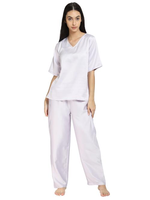 Serein Women Purple All Over Print Satin Single Nightshirt & Nightie