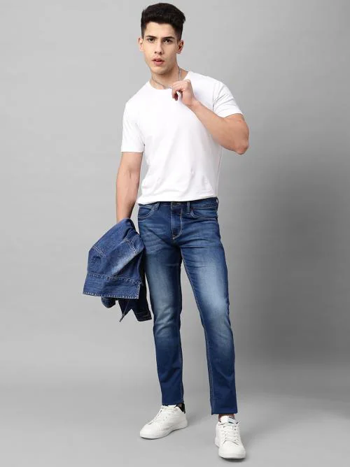 Blue Buddha Men's Dark Blue Solid Skinny Fit Jeans-230110028