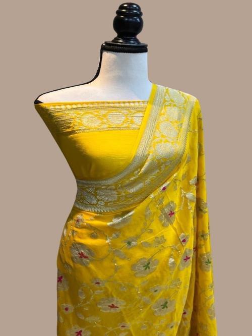 Buy Reeta Fashion Designer Yellow Silk Zari Work Saree With