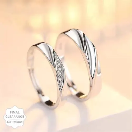 PR PRINTS Adjustable Couple Ring for lovers in silver stylish king Queen design Metal Cubic Zirconia Platinum Plated Ring Set
