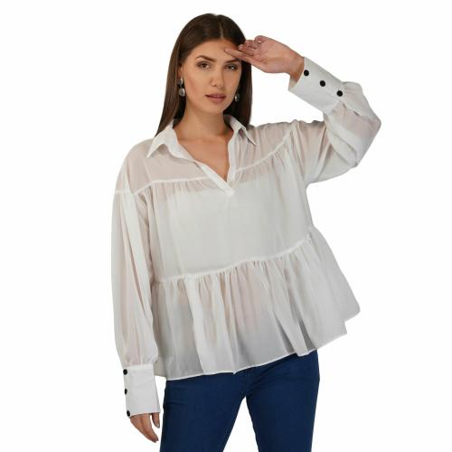 CHERI Womens Volume Sleeves Casual Trapeze Shirt In White White