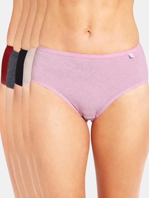 Jockey Style 1406 Women's High Coverage Super Combed Cotton Mid Waist Hipster With Concealed Waistband and StayFresh Treatment - Assorted(Pack of 5)