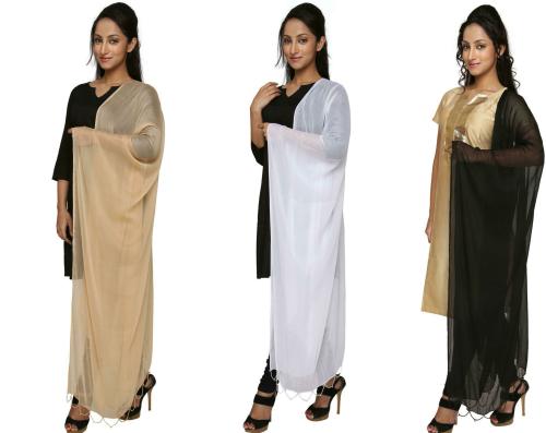 Dupatta Bazaar Women Multicolor Solid Chiffon Pack Of 3 Dupattas