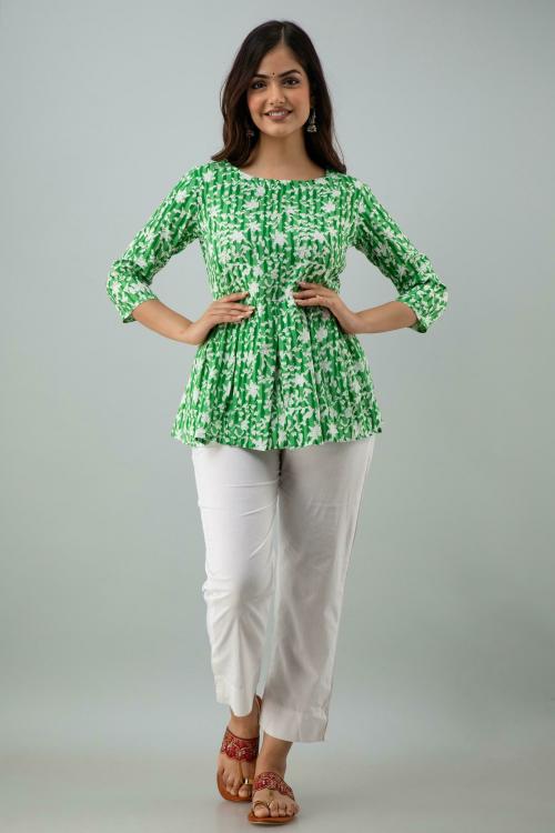 WOMEN TOUCH Women Green Printed Rayon Tops
