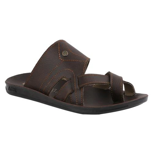 AIRFAX Men's Trendy PU Comfort Slip-on Slippers Flip Flops (PATIF_BROWN_7)