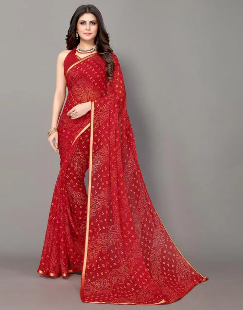 Siril Chiffon Red Color Art Silk Saree with Blouse piece | sarees for Women| saree | sarees