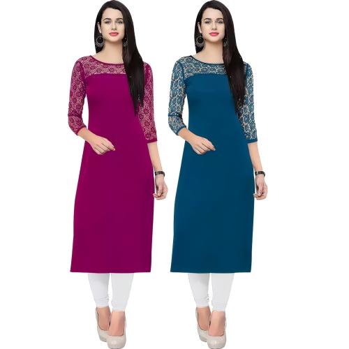 ZELZIS Women Crepe A-Line Straight Combo Kurtis
