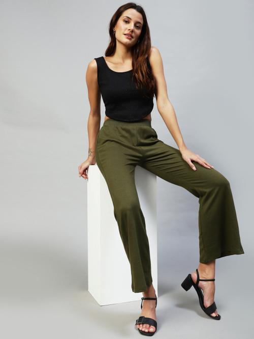 Rigo Women Army Green Bell Bottom Trouser
