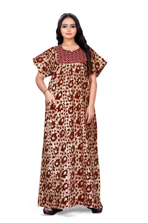 HauteLook Women Pure Cotton Nighty Gown-Box-Batik-PROSIYAN Gala Mirror Work & Pocket Maroon-XXL