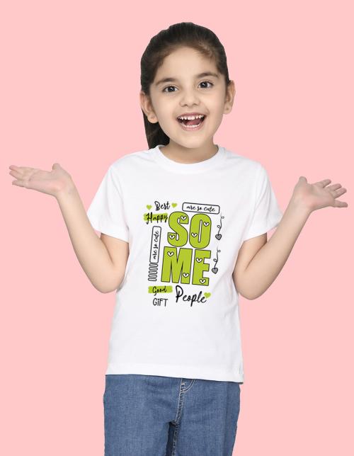 NUSYL Girls Half Sleeves White So me printed T-shirt