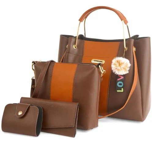 FASHIONBLOOM Brown color Metal Handle Messenger bag 4pc Combo Pack