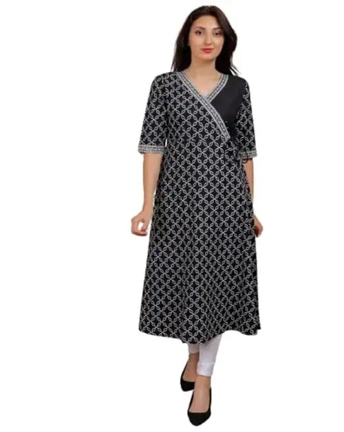 ANIKRRITI Angrakha Black Kurta with Straight Pants | Kurti Set for Woman