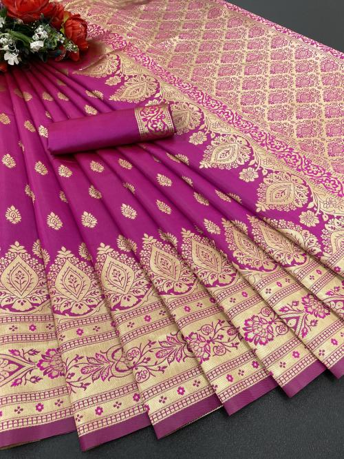 NIRDAN ENTERPRISE Woven Banarasi Pure Silk, Art Silk Saree Pink Saree
