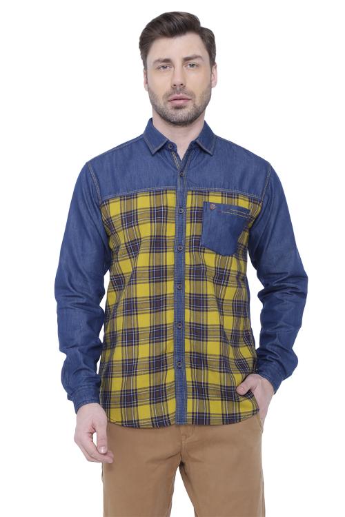 Kuons Avenue Men's Denim Checks Shirt