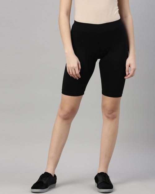 Kryptic Womens Black Solid Cotton Elastane Shorts