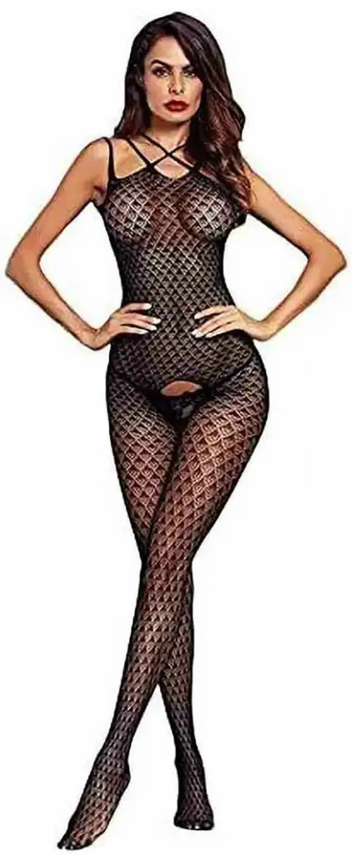 ogimi - ohh Give me Women Fishnet Full Sleeves Body Stocking, Free Size- Black (Design 3)