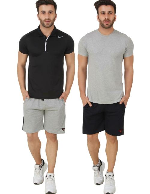 HAP Men Shorts Navy Blue Melange Grey | Premium Cotton Casual Sport Athleisure Wear |Pack Of 2