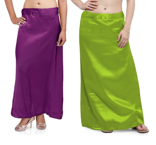 Guddan Wine & Neon Green Satin Petticoat Combo (Free Size)