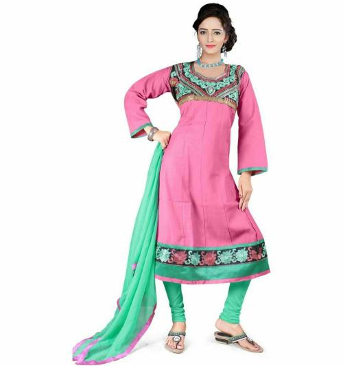 JHEENU Shree Vardhman Women Pink Embroidered Cotton Blend Salwar Suit Material
