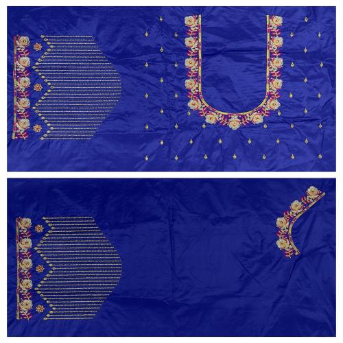 VLipcartz STYLISH FESTIVE NAVRATRI (GOLD/SILVER)DESIGN EMBROIDERY AKU PATTU (COTTON SILK) BLOUSE PIECE (UN-STITCHED)