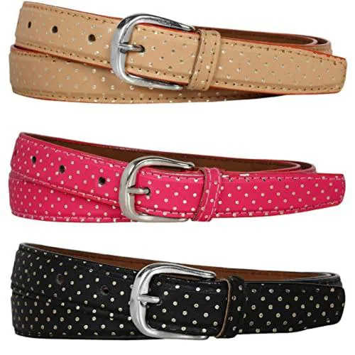 SIDEWOK Combo of 3 Polka Dot Print Casual Sleek Belts For Women (SDWK-GLBL-B-BLK-TAN-PNK)